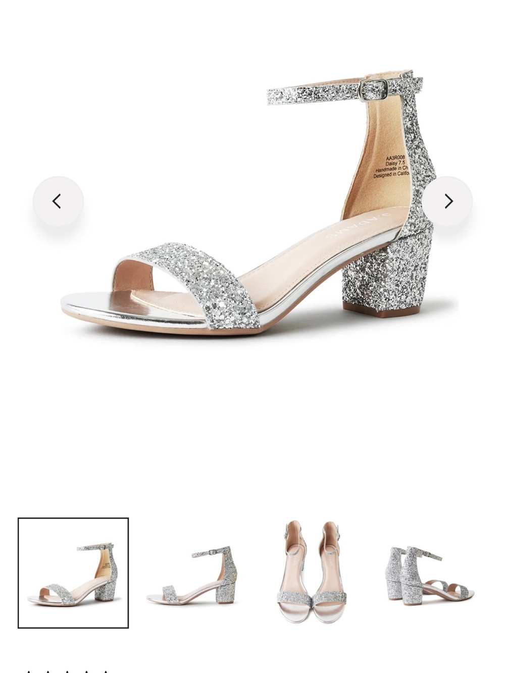 Adams Silver Glitter Block Heel Sandals with Ankle Strap
